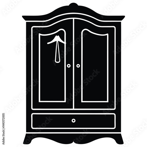 wardrobe silhouette vector illustration, vector sketch illustration of the silhouette of a Jepara teak wood door design full of classic vintage carvings, Monochromatic illustration of a wardrobe close