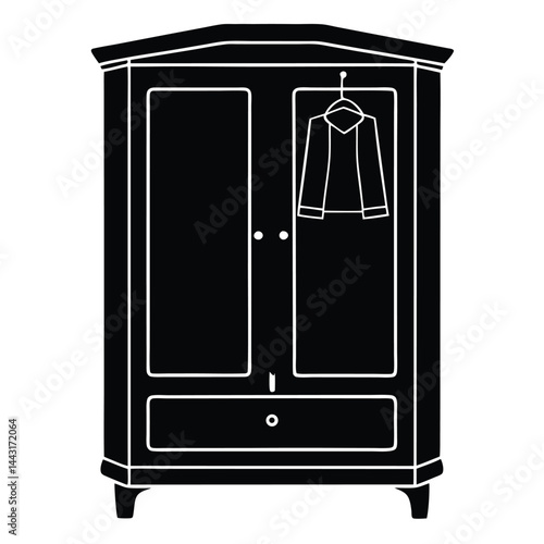 wardrobe silhouette vector illustration, vector sketch illustration of the silhouette of a Jepara teak wood door design full of classic vintage carvings, Monochromatic illustration of a wardrobe close