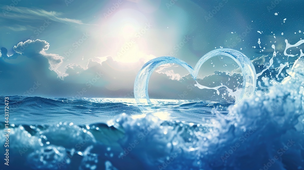 Blue Wave Love Heart Ocean Wedding Background: A Serene Symphony of Love and Marine Elegance