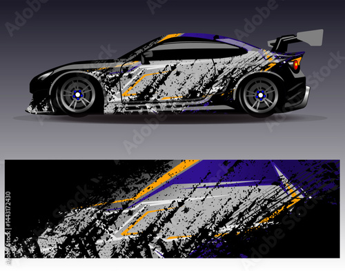 Car wrap design vector. Graphic abstract stripe racing background designs for vehicle, rally, race, adventure and car racing livery