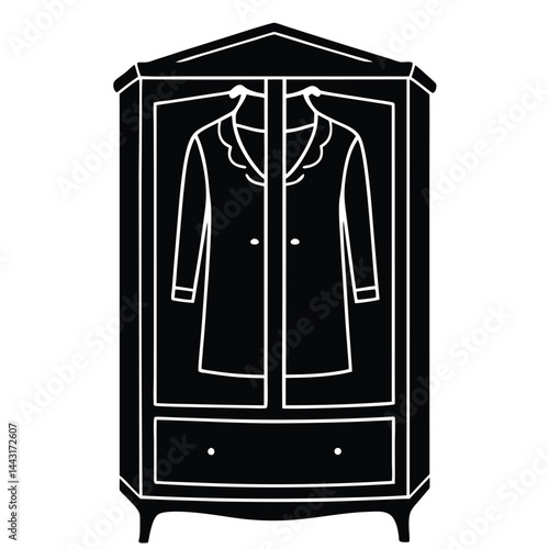 wardrobe silhouette vector illustration, vector sketch illustration of the silhouette of a Jepara teak wood door design full of classic vintage carvings, Monochromatic illustration of a wardrobe close