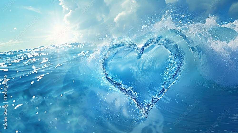 Blue Wave Love Heart Ocean Wedding Background: A Serene Symphony of Love and Marine Elegance