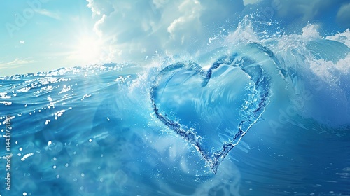 Blue Wave Love Heart Ocean Wedding Background: A Serene Symphony of Love and Marine Elegance