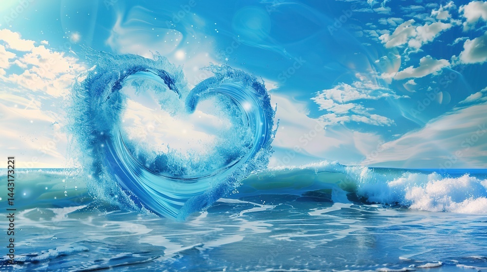 Blue Wave Love Heart Ocean Wedding Background: A Serene Symphony of Love and Marine Elegance