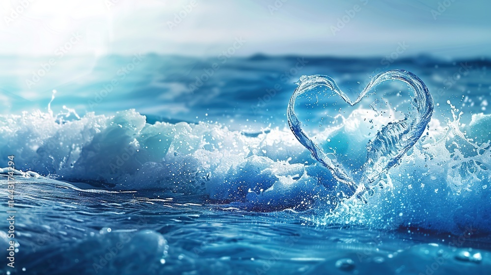 Blue Wave Love Heart Ocean Wedding Background: A Serene Symphony of Love and Marine Elegance