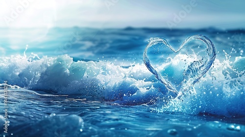 Obraz na płótnie Blue Wave Love Heart Ocean Wedding Background: A Serene Symphony of Love and Marine Elegance w salonie