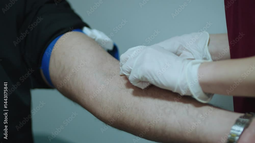 Nurse giving injection to patient's arm Nurse giving injection to patient's arm