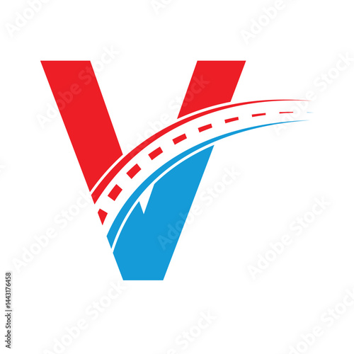 Road Logo combine with letter V vector template