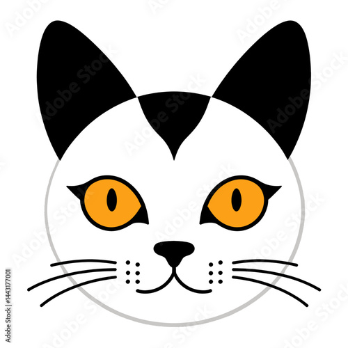 Cartoon Cat Face with Golden Eyes_Minimalist Cat Illustration_Cute Pet Graphic_Modern Animal Art_Cat Lover Gift_Trendy White Cat Design
