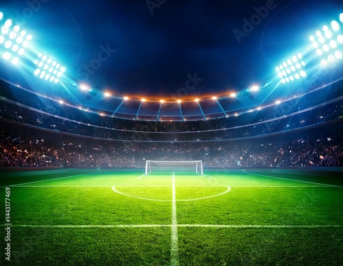 textured soccer game field with neon fog - center, midfield. Empty soccer stadium with spotl.jpg