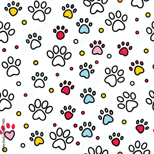 Cute colorful paw prints pattern