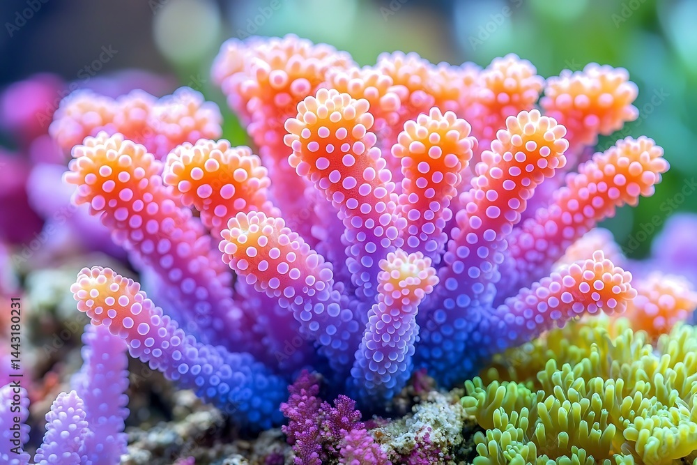 Fototapeta premium Vibrant coral polyps in various colors