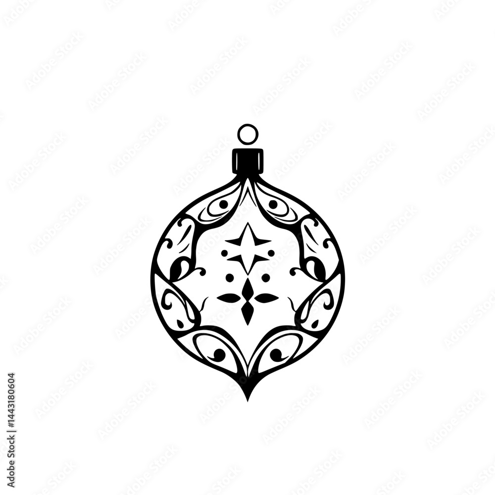Fototapeta premium Decorative Christmas Ornament Silhouette, Black and White Vector Design