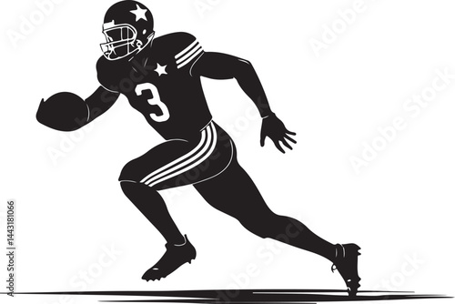 American Football Player Running Action Black and White Vector