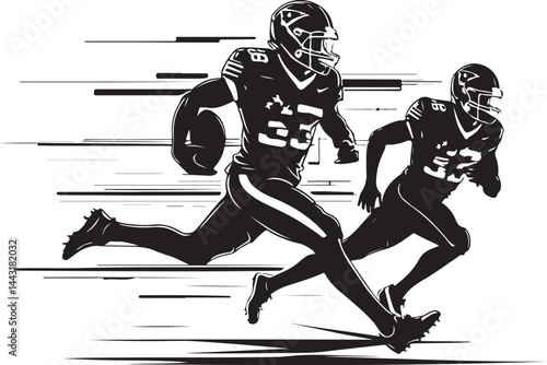 American Football Player Running Action Black and White Vector