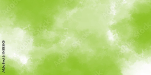 Light Green Water Color Texture Background. Abstract watercolor clouds pattern in green tones. Spring background with place for text.	