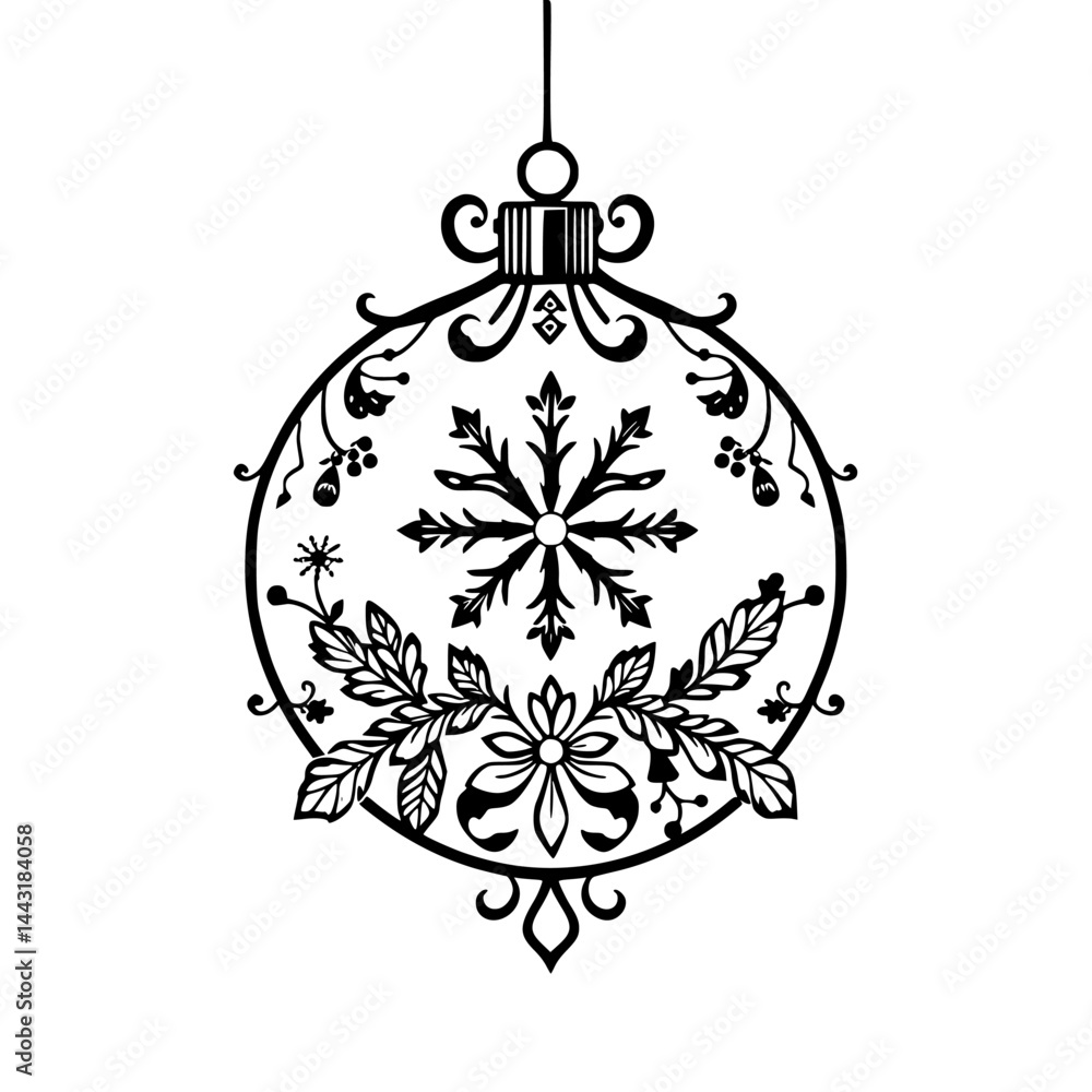 Fototapeta premium Ornate Black and White Christmas Ornament Illustration