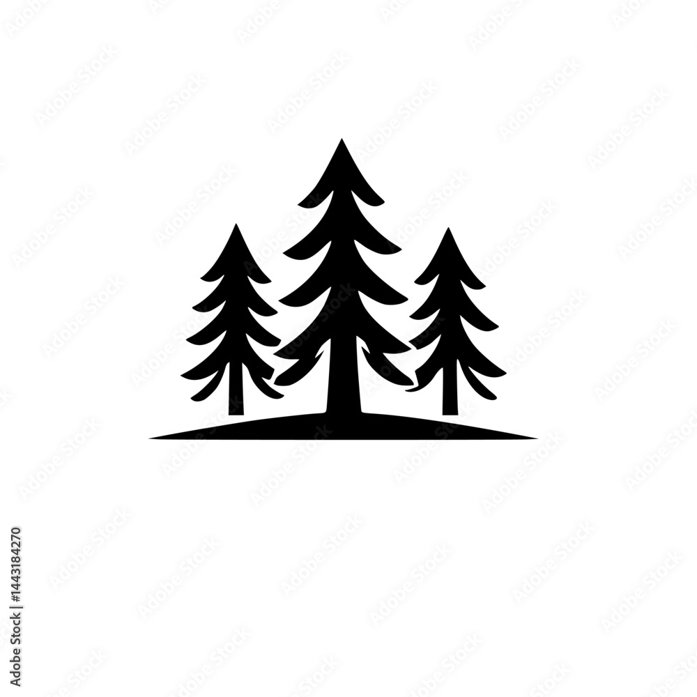 Obraz premium Minimalist Black Forest Trees Icon on White Background