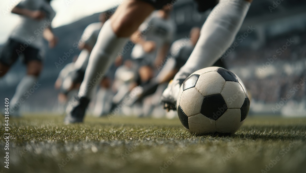 Fototapeta premium Soccer Player Kicking Ball in Stadium