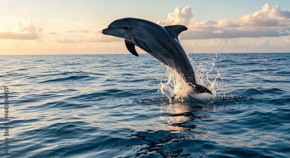 Obraz premium Majestic Dolphin Leap at Sunset: A Breathtaking Ocean Encounter