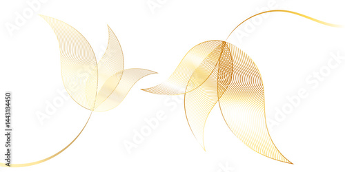 Gold line art floral design with leaves. hand drawn golden leaf branch. Lotus flower shape elegant background. The leaves are very thin and delicate  design for home decor, wallpaper banner bg.
