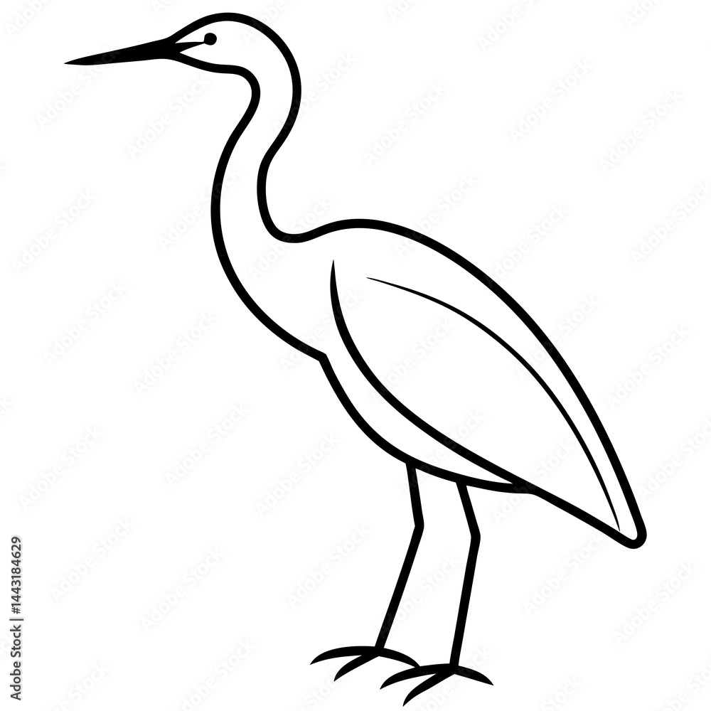 Fototapeta premium Graceful Heron Silhouette in Line Art
