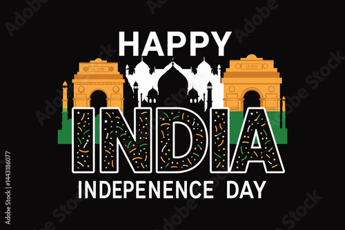 India Independence Day Vector Design with Taj Mahal and India Gate – Patriotic T-Shirt Graphic