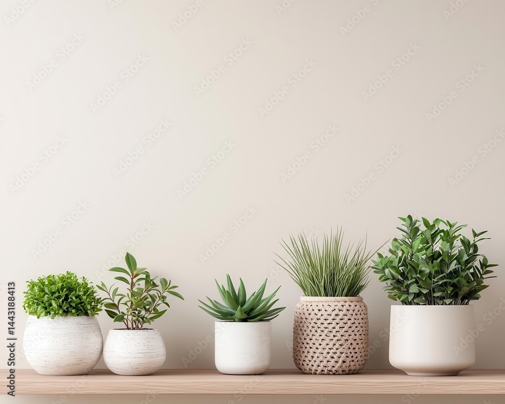 Fototapeta premium Indoor gardening shelf with a monochromatic color scheme, stylish and simple decor