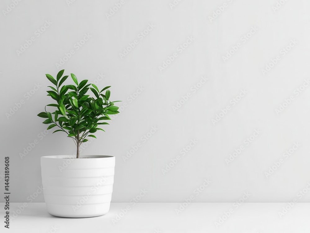 A clean, modern study desk with one small green plant as the only decoration A clean, modern study desk with one small green plant as the only decoration