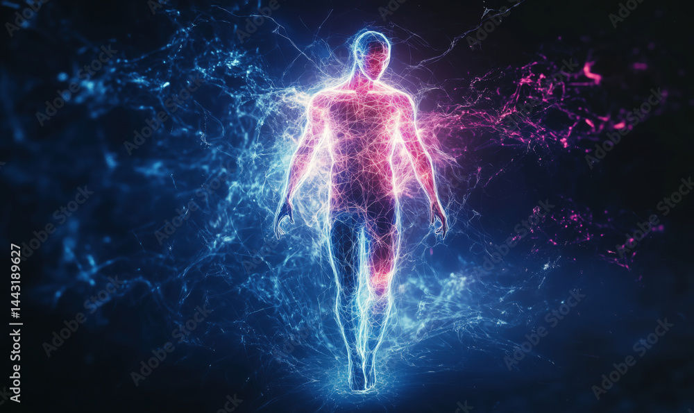 custom made wallpaper toronto digitalEnergetic human silhouette surrounded by vibrant electric energy and light effects.