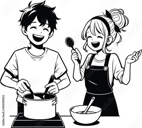 Boy and Girl Laughing While Cooking – Joyful Teenagers Sharing a Fun Culinary Experience