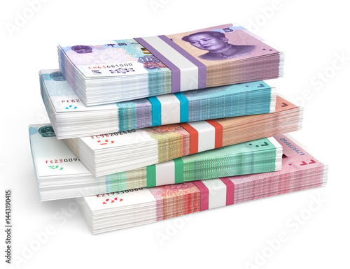 Stack of Chinese Yuan Renminbi banknotes, China's currency