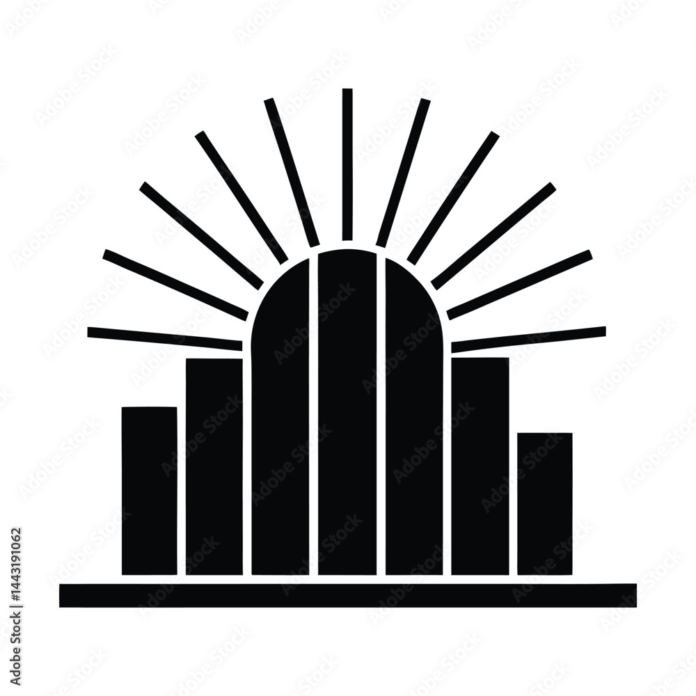 Naklejka premium Rising sun behind bar chart on white background