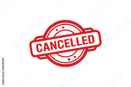 A Red cancelled stamp label icon on a white background