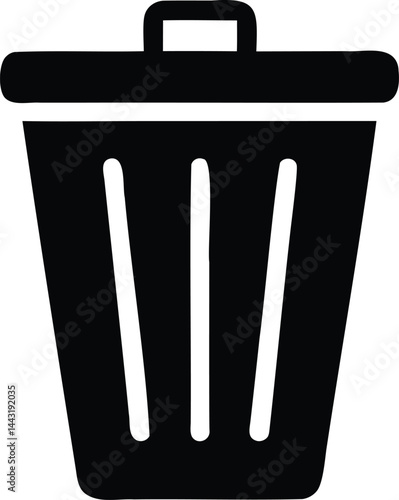 Simple Black and White Trash Can Vector Icon with Slatted Design 