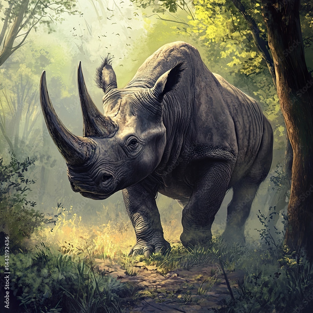 Fototapeta premium Majestic Rhinoceros in the Forest