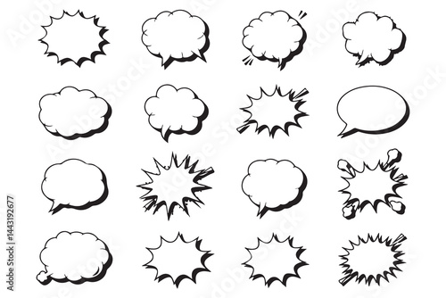 Set of Black and White Comic Book Speech Bubbles
