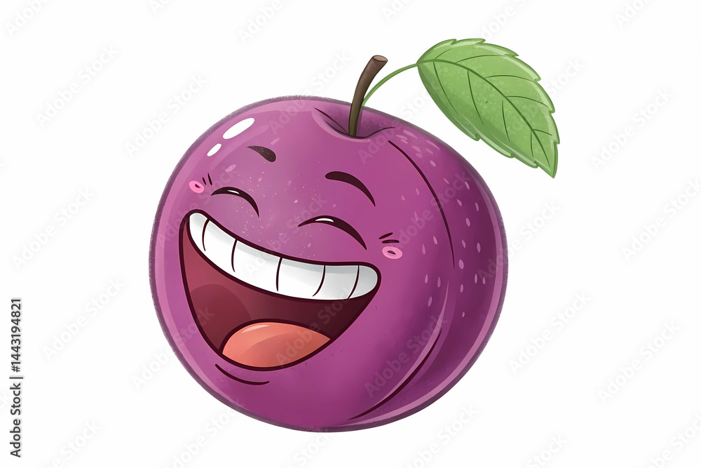 Obraz premium Delightful Cartoon Plum Character Illustration A Joyful Purple Fruit with a Big Smile