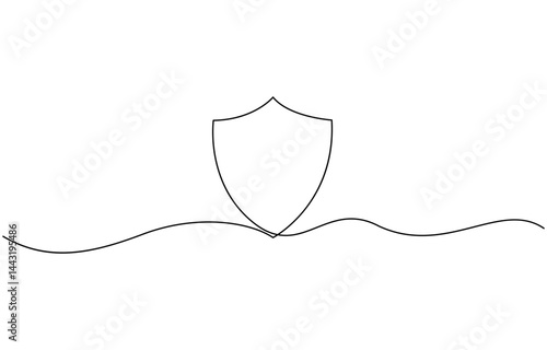 Continuous line drawing of shield One line protects linear symbol safety insurance concept, Security shield with check marks - tick and cross of one continuous line drawn.
