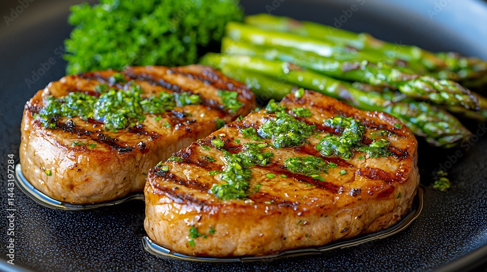 Grilled Pork Tenderloin with Chimichurri Sauce and Asparagus Grilled Pork Tenderloin with Chimichurri Sauce and Asparagus