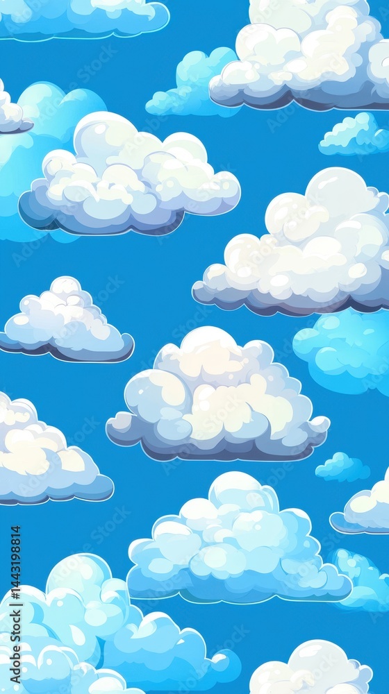 Cartoonish Sky Panorama with Fluffy Clouds and Azure Background for Childrens Book Illustration Cartoonish Sky Panorama with Fluffy Clouds and Azure Background for Childrens Book Illustration