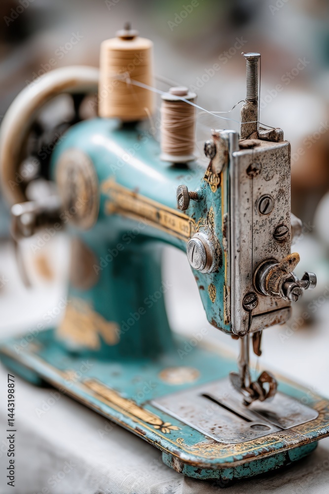Fototapeta premium Vintage Sewing Machine CloseUp - National Sewing Machine Day