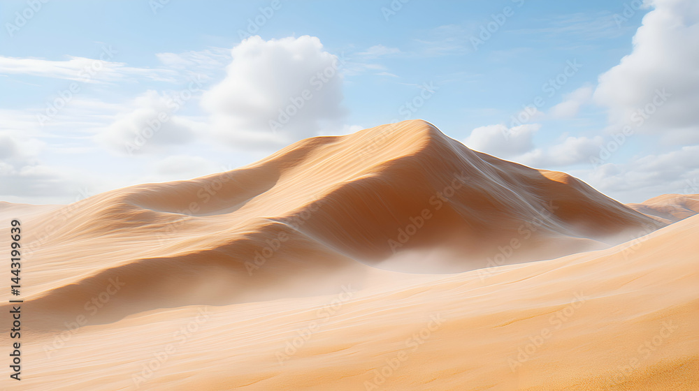Naklejka premium Majestic desert landscape under a vibrant sky, showcasing vast sand dunes and a sense of serenity.