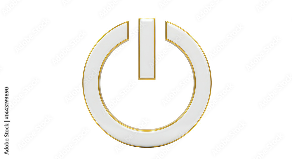 Isolated White and Gold Power Button Symbol Sign Isolated White and Gold Power Button Symbol Sign