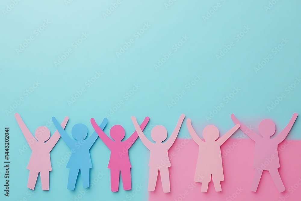 Pink Paper People Teamwork Collaboration Pink Paper People Teamwork Collaboration