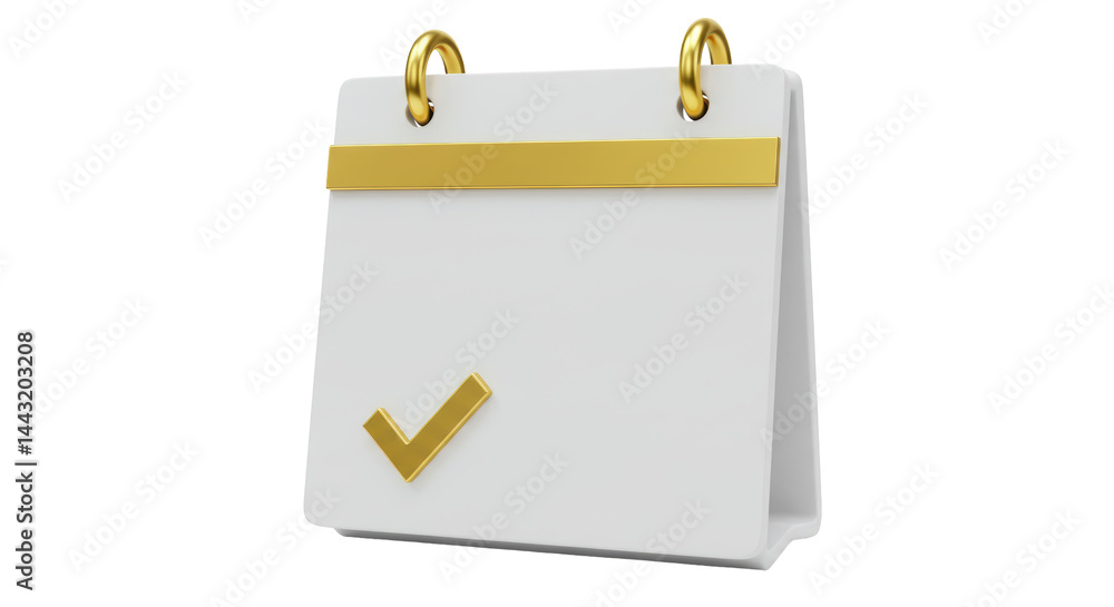 Isolated Golden Checkmark on White Calendar Page Isolated Golden Checkmark on White Calendar Page