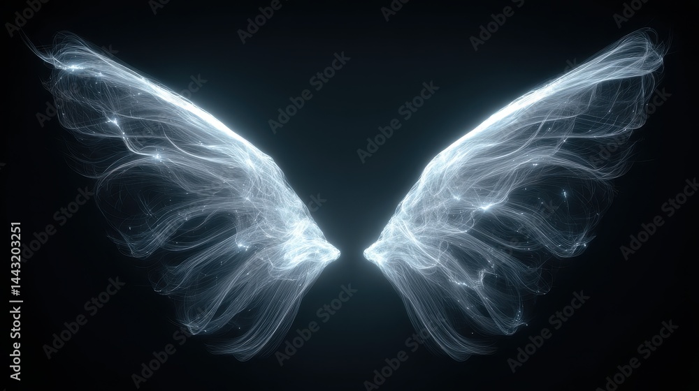Fototapeta premium Glowing ethereal angel wings abstract art digital illustration Perfect for fantasy backgrounds or spiritual concepts
