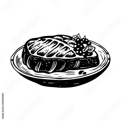 A vintage style illustration of roasted steak