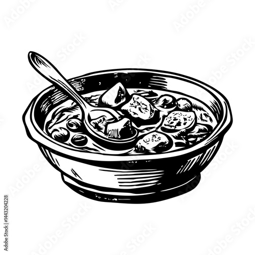 A sketchy style illustration of beef stew