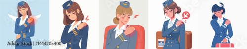 stewardess character vector having shoulder pain